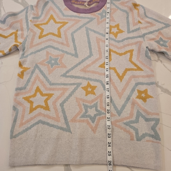NWT Splendid Ziggy Star Oversized Crewneck Sweater White Blue Yellow Size Small - Picture 11 of 13